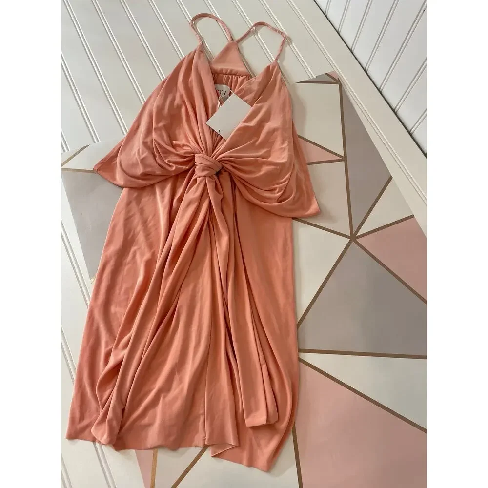 NWT MISA Los Angeles Peach Jersey Knit Sleeveless Cocktail Mini Dress Draped XS